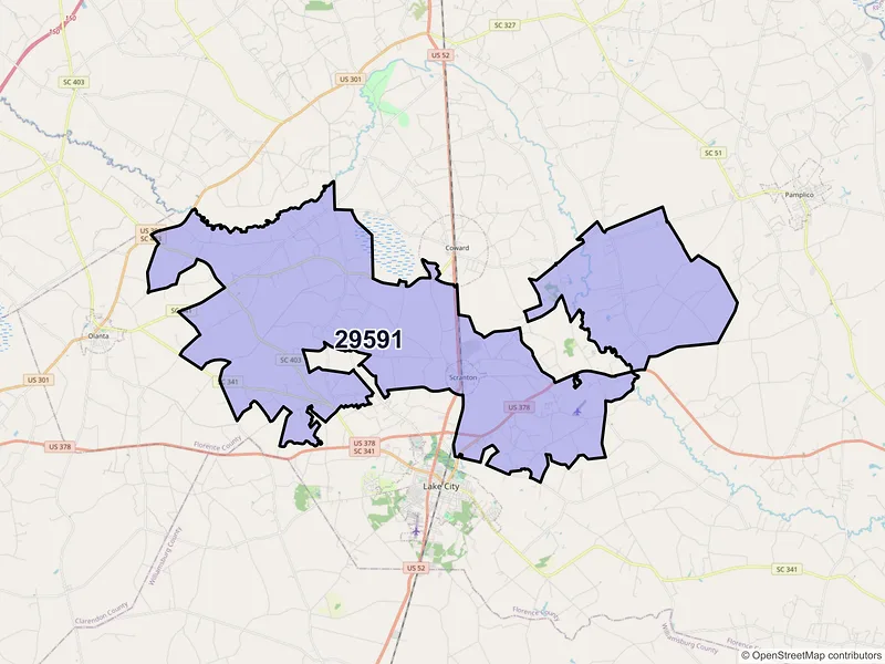 Map of ZIP Code 29591 — Scranton, SC