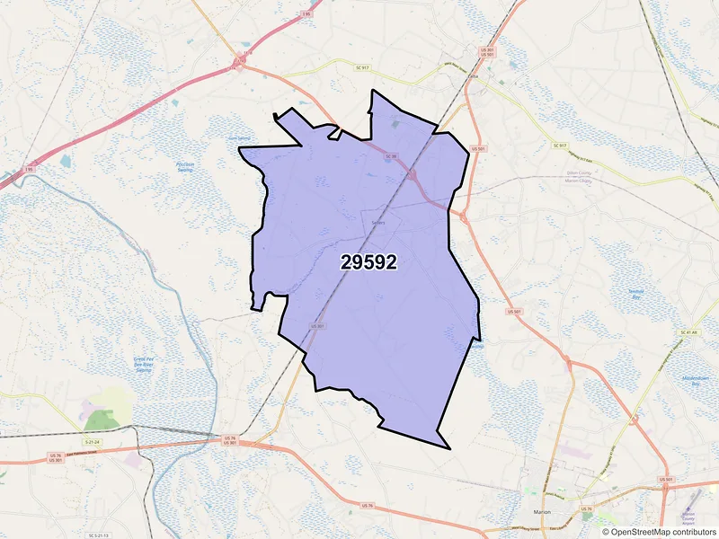 Map of ZIP Code 29592 — Sellers, SC