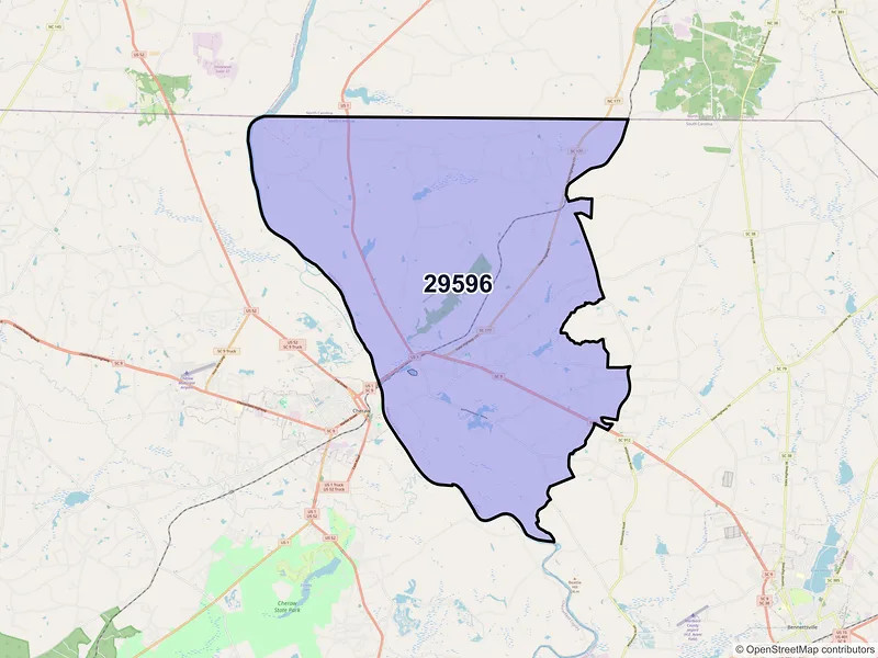 Map of ZIP Code 29596 — Wallace, SC