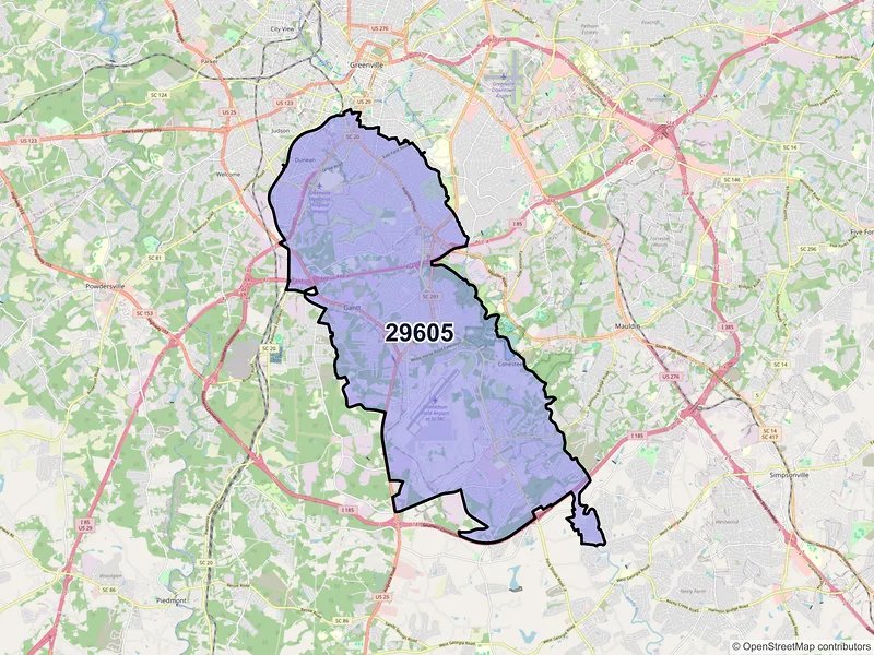 Map of ZIP Code 29605 — Greenville, SC