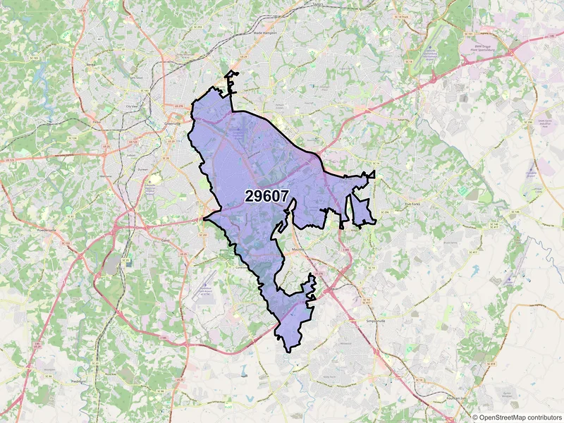 Map of ZIP Code 29607 — Greenville, SC