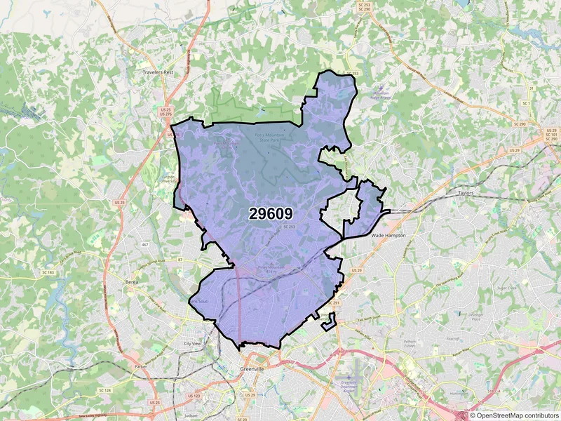 Map of ZIP Code 29609 — Greenville, SC