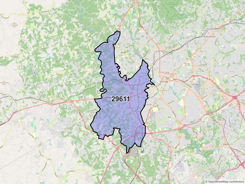 Map of ZIP Code 29611 — Greenville, SC