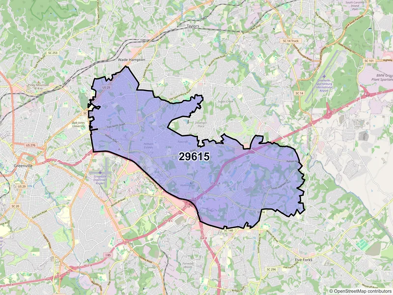 Map of ZIP Code 29615 — Greenville, SC