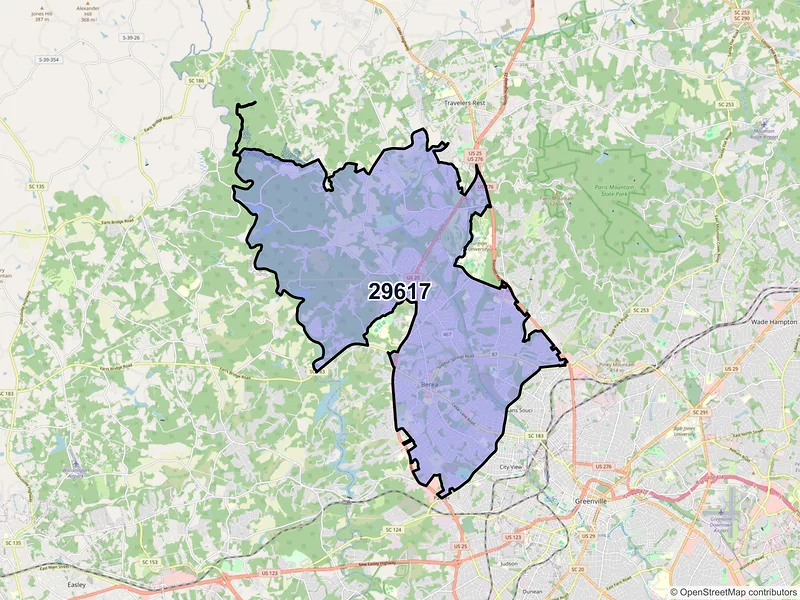 Map of ZIP Code 29617 — Greenville, SC