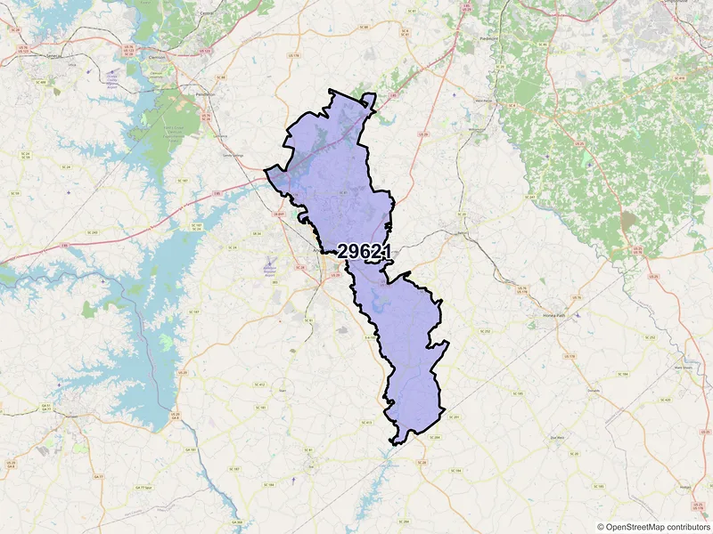 Map of ZIP Code 29621 — Anderson, SC
