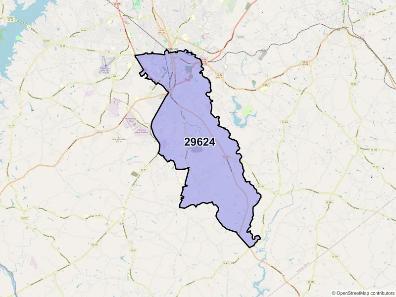 Map of ZIP Code 29624 — Anderson, SC
