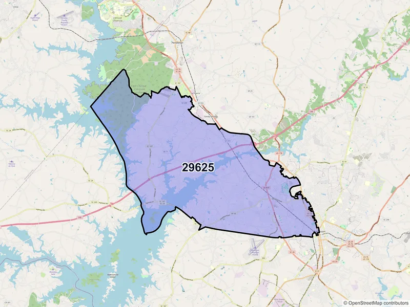 Map of ZIP Code 29625 — Anderson, SC