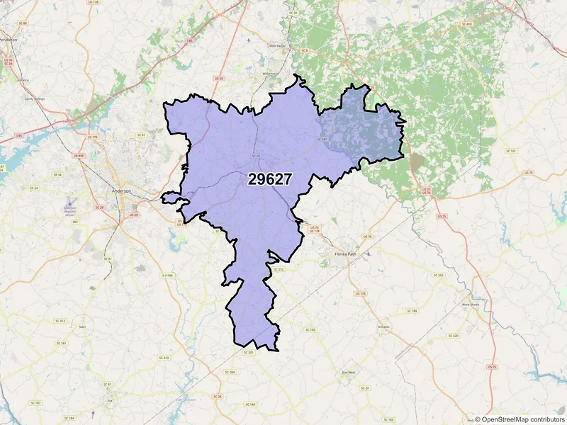 Map of ZIP Code 29627 — Belton, SC