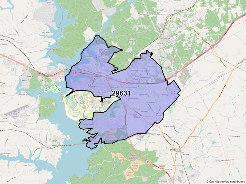 Map of ZIP Code 29631 — Clemson, SC