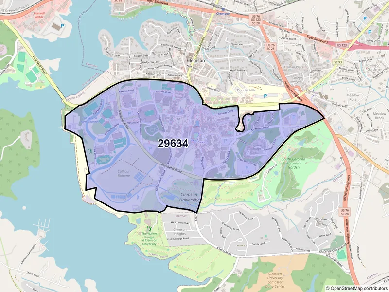 Map of ZIP Code 29634 — Clemson, SC