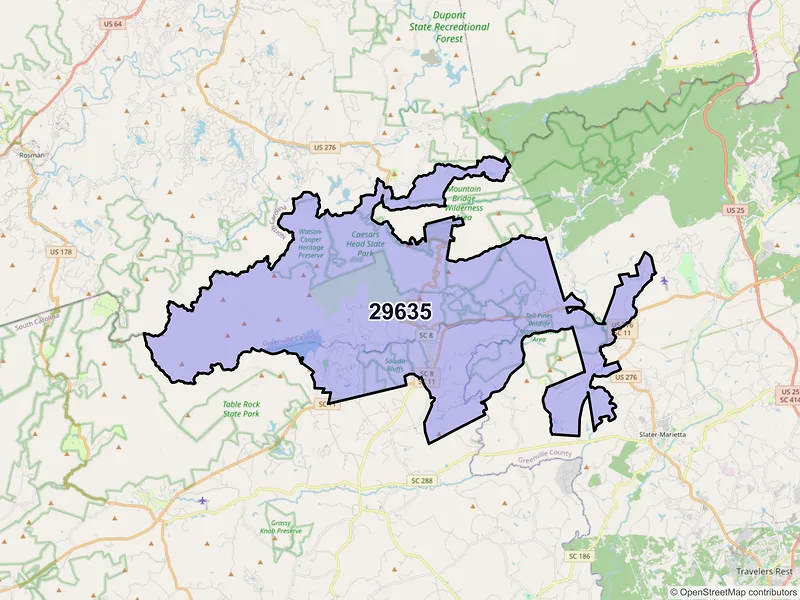 Map of ZIP Code 29635 — Cleveland, SC