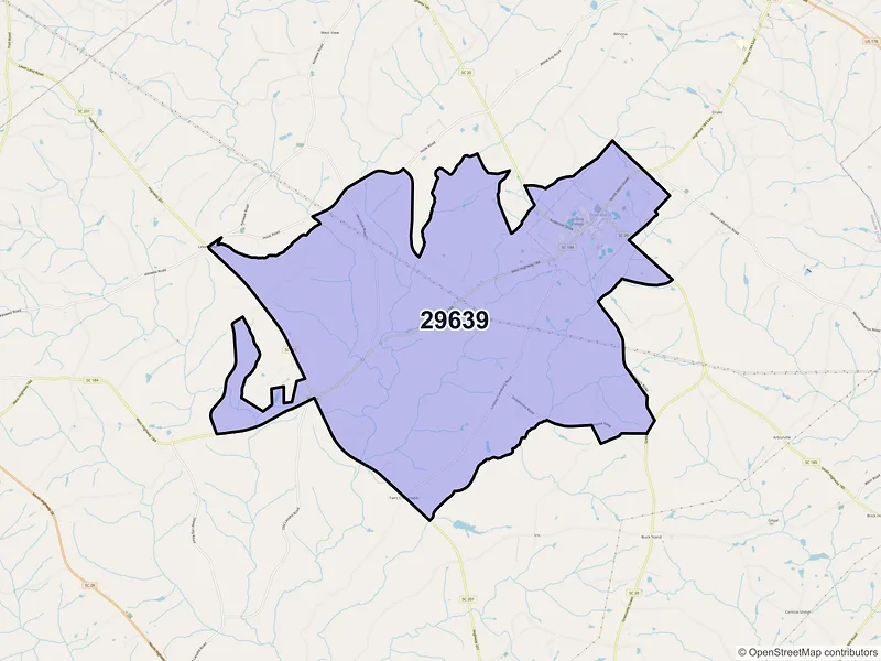 Map of ZIP Code 29639 — Due West, SC