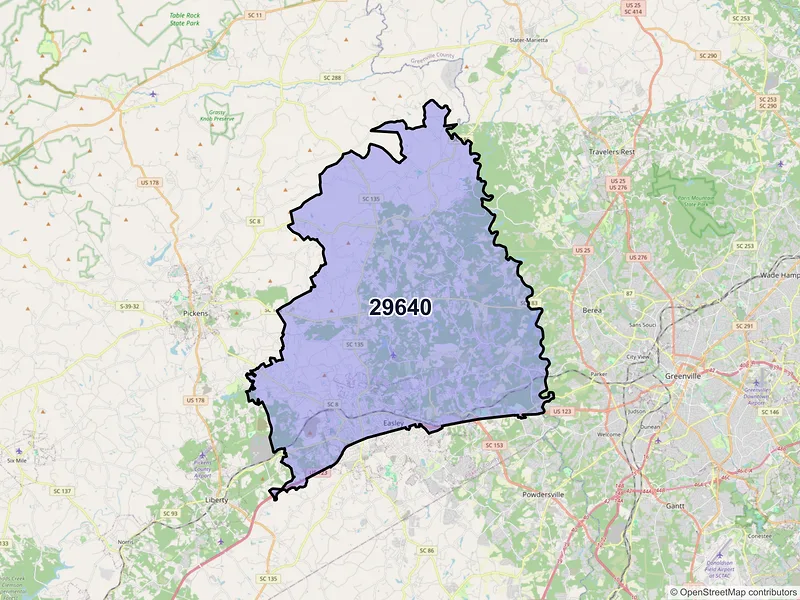 Map of ZIP Code 29640 — Easley, SC