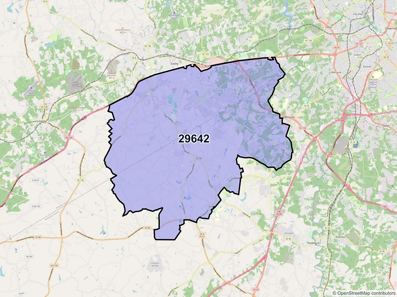 Map of ZIP Code 29642 — Easley, SC