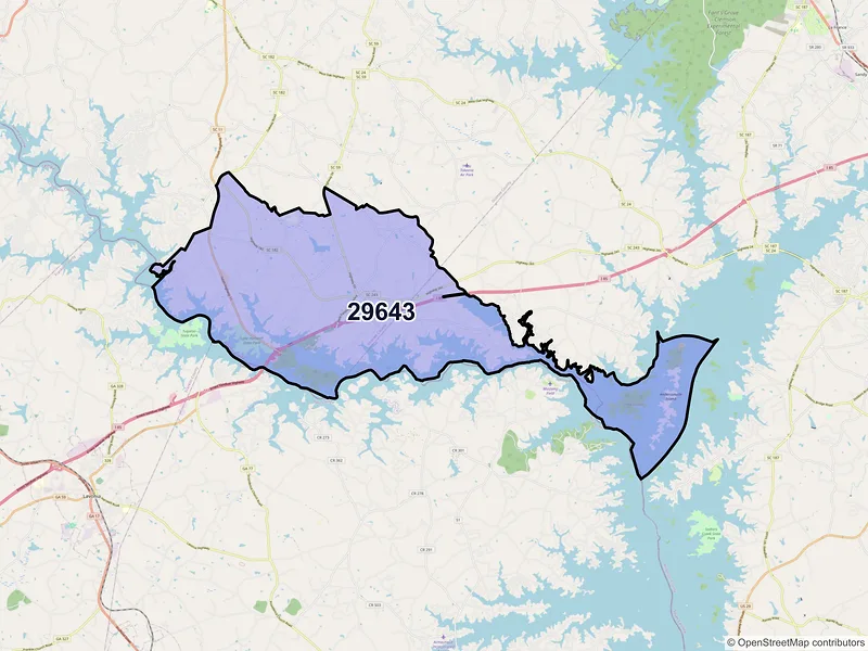 Map of ZIP Code 29643 — Fair Play, SC