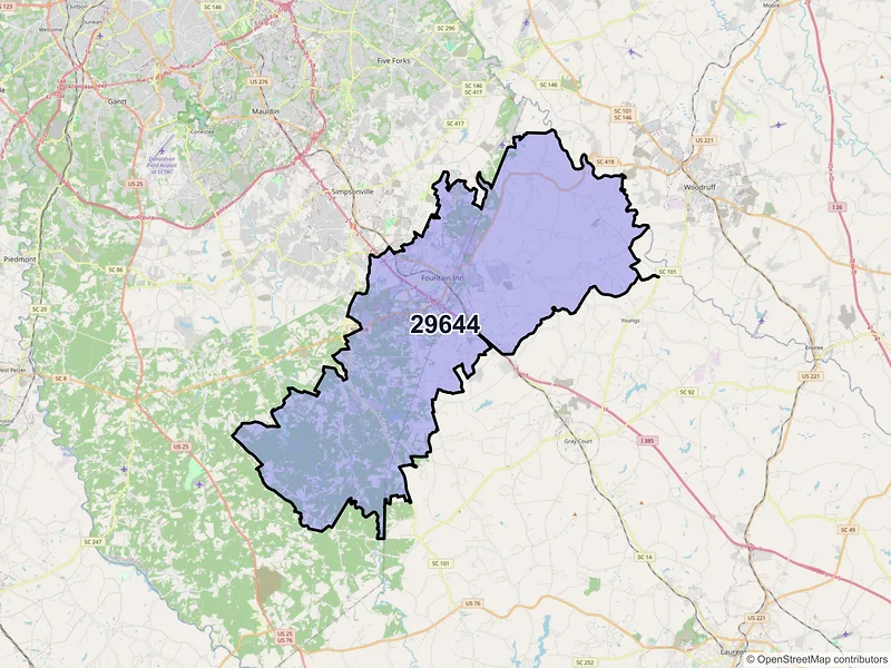 Map of ZIP Code 29644 — Fountain Inn, SC