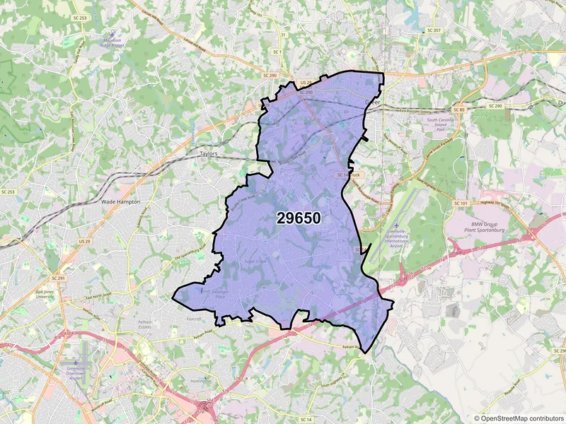 Map of ZIP Code 29650 — Greer, SC