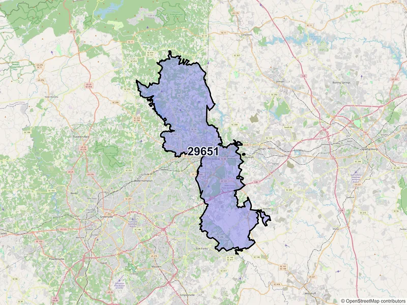 Map of ZIP Code 29651 — Greer, SC
