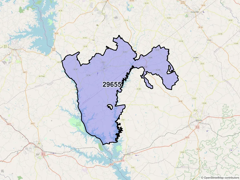 Map of Iva, South Carolina and ZIP codes