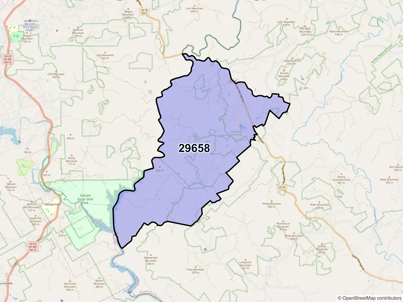 Map of ZIP Code 29658 — Long Creek, SC