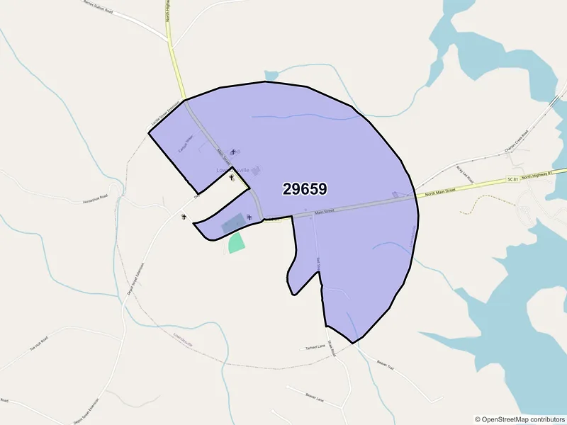 Map of Lowndesville, South Carolina and ZIP codes