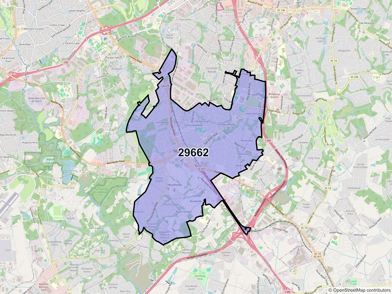 Map of ZIP Code 29662 — Mauldin, SC