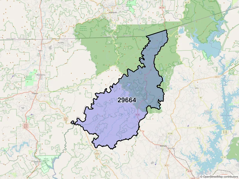 Map of ZIP Code 29664 — Mountain Rest, SC