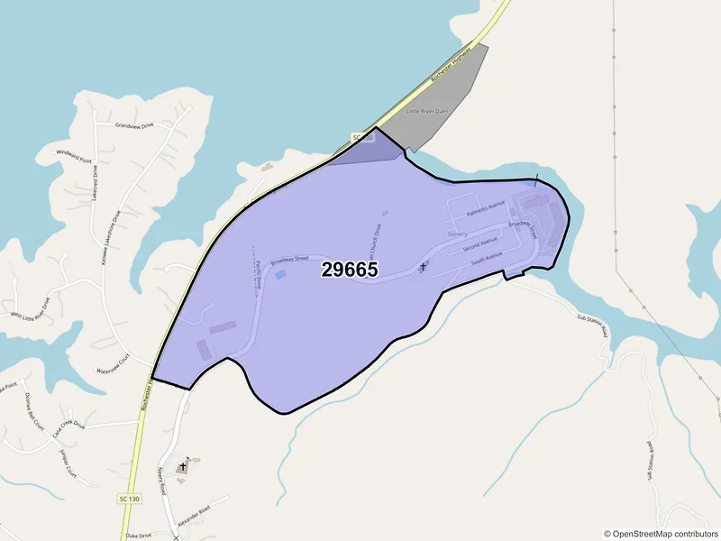 Map of Newry, South Carolina and ZIP codes