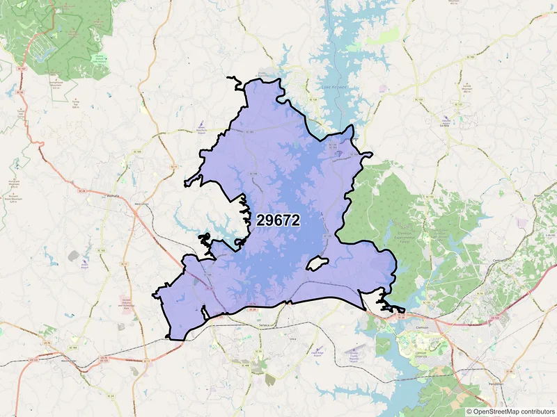 Map of ZIP Code 29672 — Seneca, SC