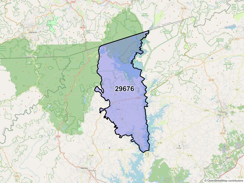 Map of ZIP Code 29676 — Salem, SC