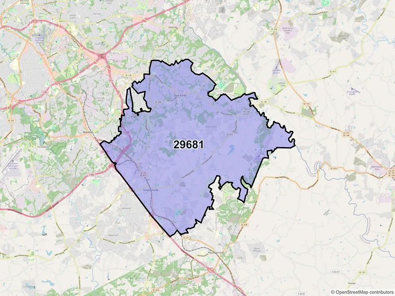 Map of ZIP Code 29681 — Simpsonville, SC