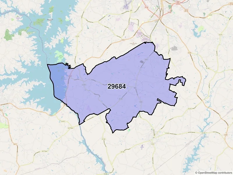 Map of ZIP Code 29684 — Starr, SC