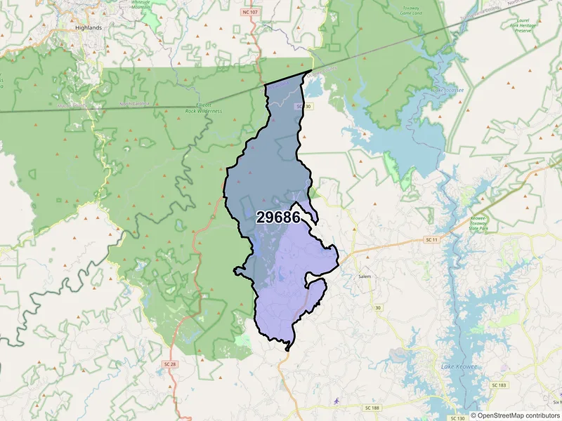 Map of ZIP Code 29686 — Tamassee, SC