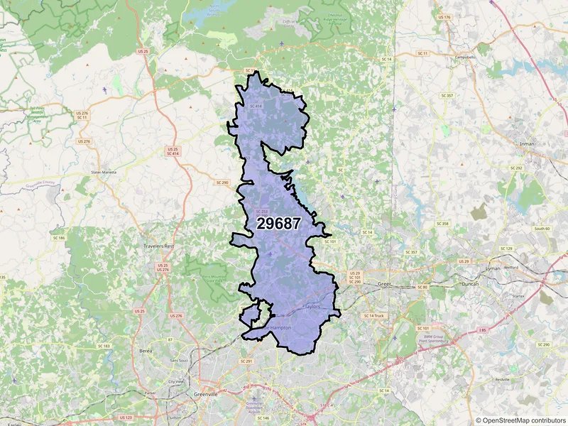 Map of ZIP Code 29687 — Taylors, SC