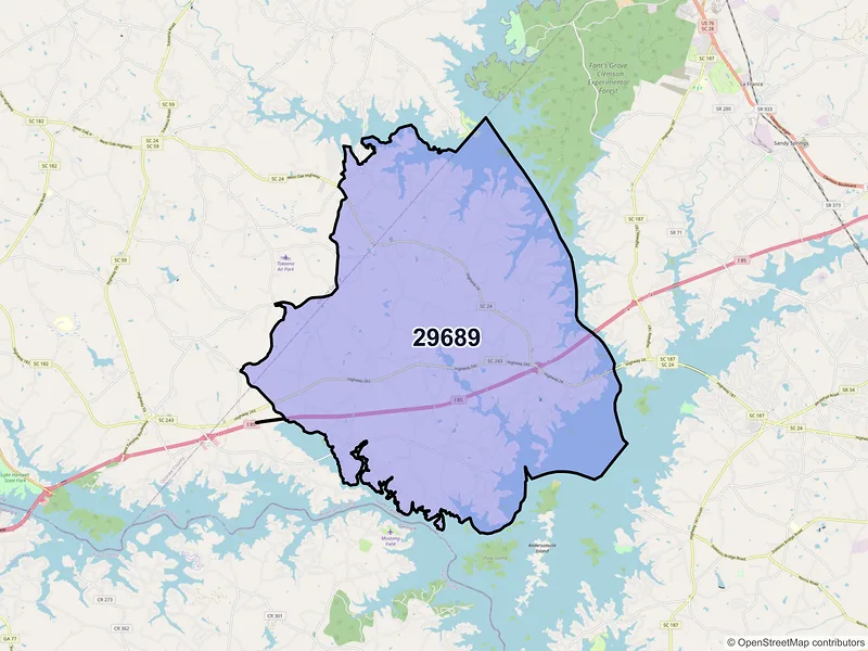 Map of ZIP Code 29689 — Townville, SC