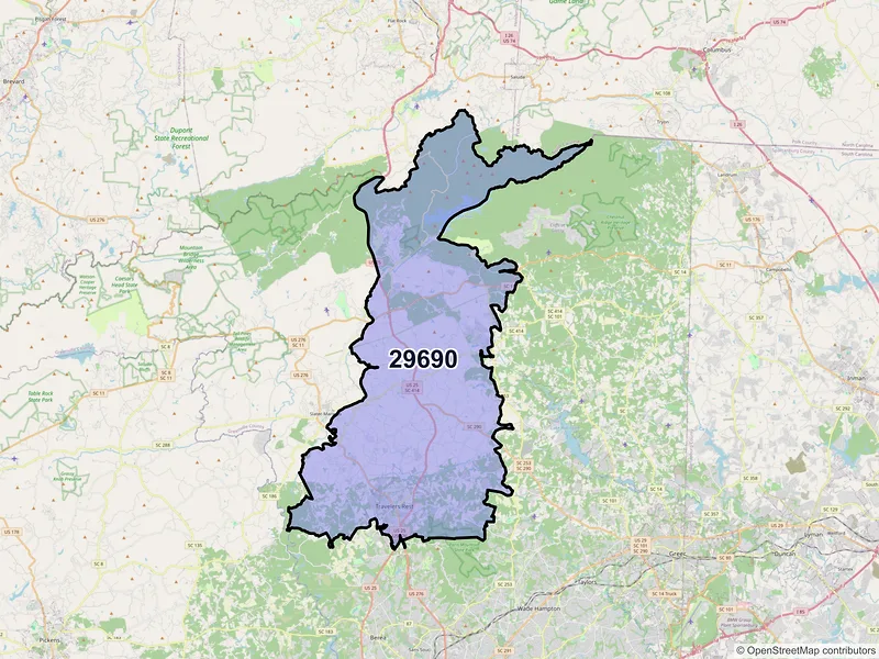 Map of ZIP Code 29690 — Travelers Rest, SC