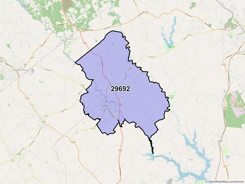 Map of ZIP Code 29692 — Ware Shoals, SC