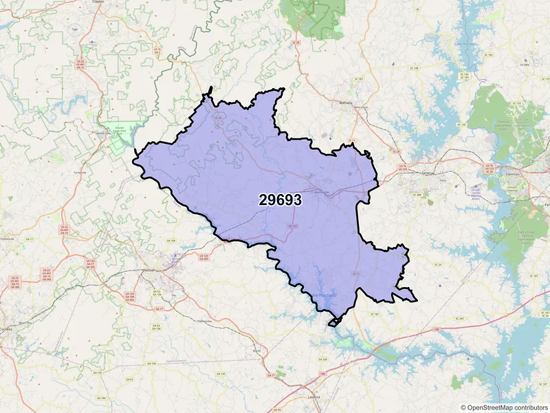 Map of Westminster, South Carolina and ZIP codes