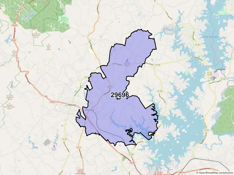 Map of ZIP Code 29696 — West Union, SC