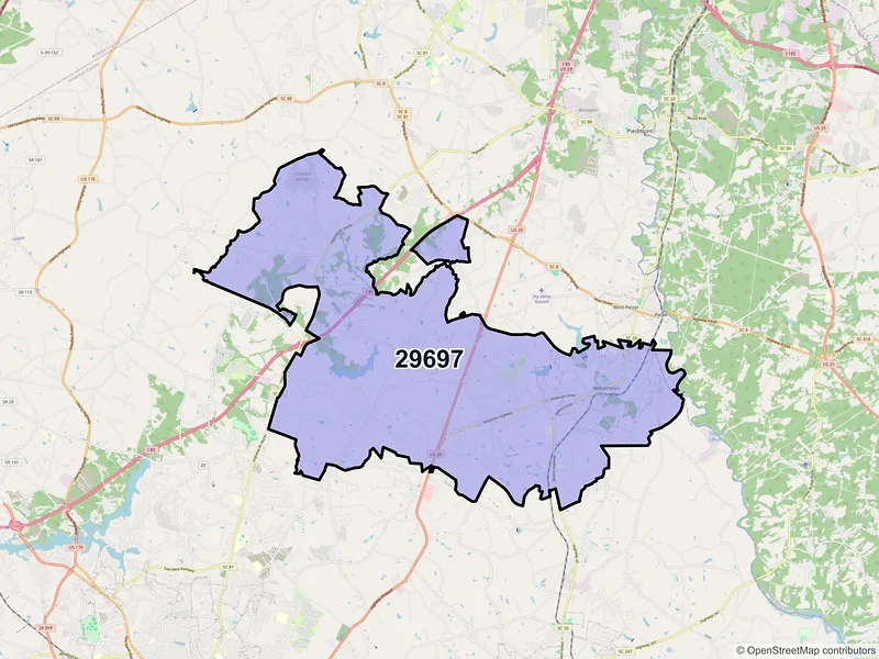Map of ZIP Code 29697 — Williamston, SC