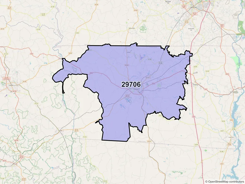 Map of Chester, South Carolina and ZIP codes