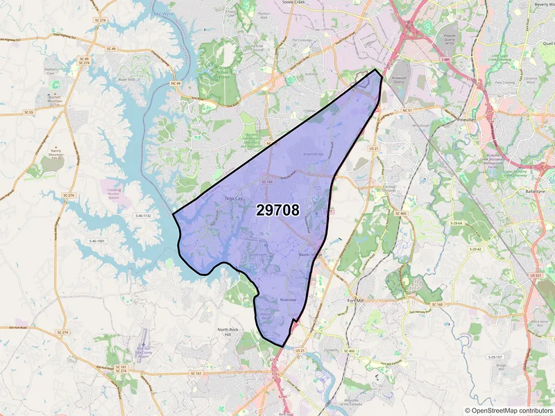 Map of ZIP Code 29708 — Fort Mill, SC