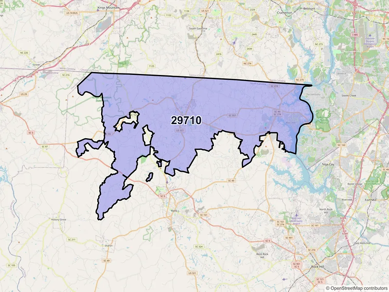 Map of Clover, South Carolina and ZIP codes