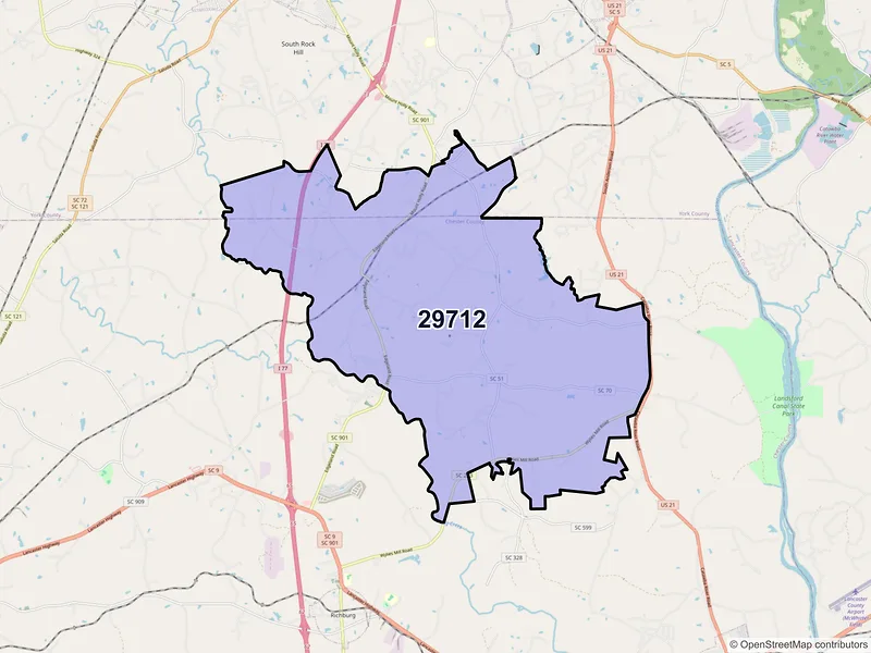 Map of ZIP Code 29712 — Edgemoor, SC