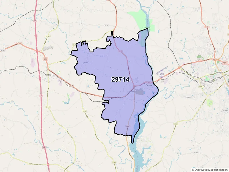 Map of ZIP Code 29714 — Fort Lawn, SC