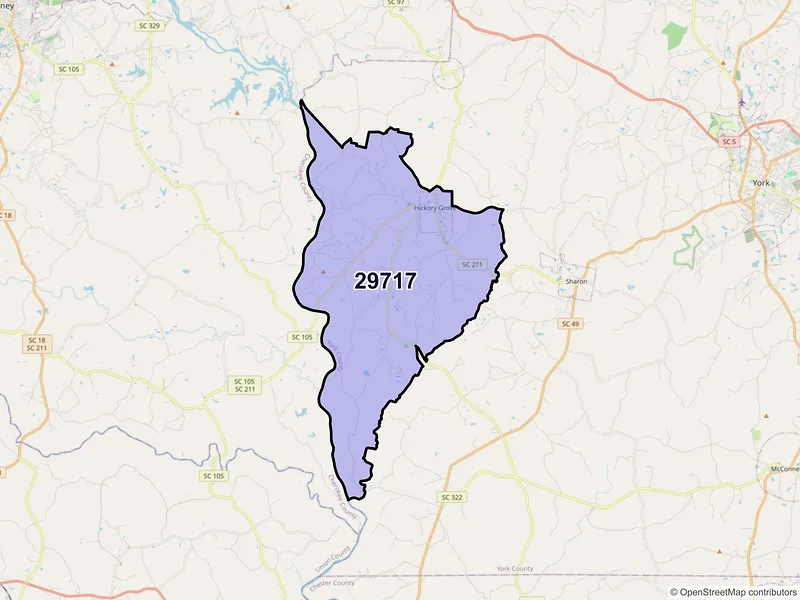 Map of ZIP Code 29717 — Hickory Grove, SC