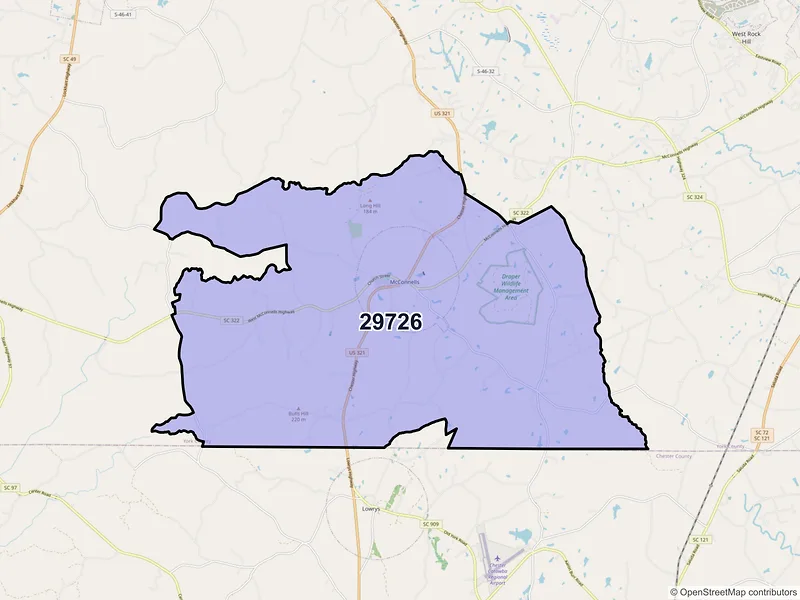 Map of ZIP Code 29726 — Mc Connells, SC