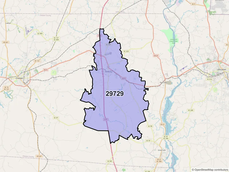 Map of ZIP Code 29729 — Richburg, SC