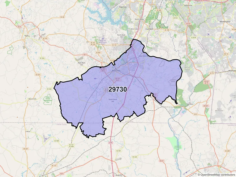 Map of ZIP Code 29730 — Rock Hill, SC